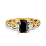 Three Stone Engagement Ring Radiant Simulated Cubic Zirconia 925 Sterling Silver