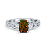 Three Stone Engagement Ring Radiant Simulated Cubic Zirconia 925 Sterling Silver