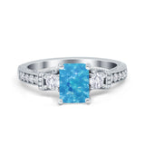 Three Stone Engagement Ring Radiant Simulated Cubic Zirconia 925 Sterling Silver