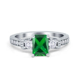 Three Stone Engagement Ring Radiant Simulated Cubic Zirconia 925 Sterling Silver