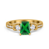 Three Stone Engagement Ring Radiant Simulated Cubic Zirconia 925 Sterling Silver