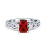 Three Stone Engagement Ring Radiant Simulated Cubic Zirconia 925 Sterling Silver