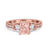 Three Stone Engagement Ring Radiant Simulated Cubic Zirconia 925 Sterling Silver