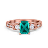 Three Stone Engagement Ring Radiant Simulated Cubic Zirconia 925 Sterling Silver