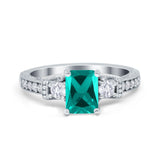 Three Stone Engagement Ring Radiant Simulated Cubic Zirconia 925 Sterling Silver