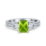 Three Stone Engagement Ring Radiant Simulated Cubic Zirconia 925 Sterling Silver