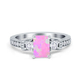 Three Stone Engagement Ring Radiant Simulated Cubic Zirconia 925 Sterling Silver