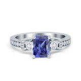 Three Stone Engagement Ring Radiant Simulated Cubic Zirconia 925 Sterling Silver