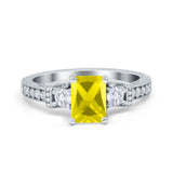 Three Stone Engagement Ring Radiant Simulated Cubic Zirconia 925 Sterling Silver