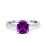 Vintage Cushion Cut Engagement Ring Simulated Cubic Zirconia 925 Sterling Silver