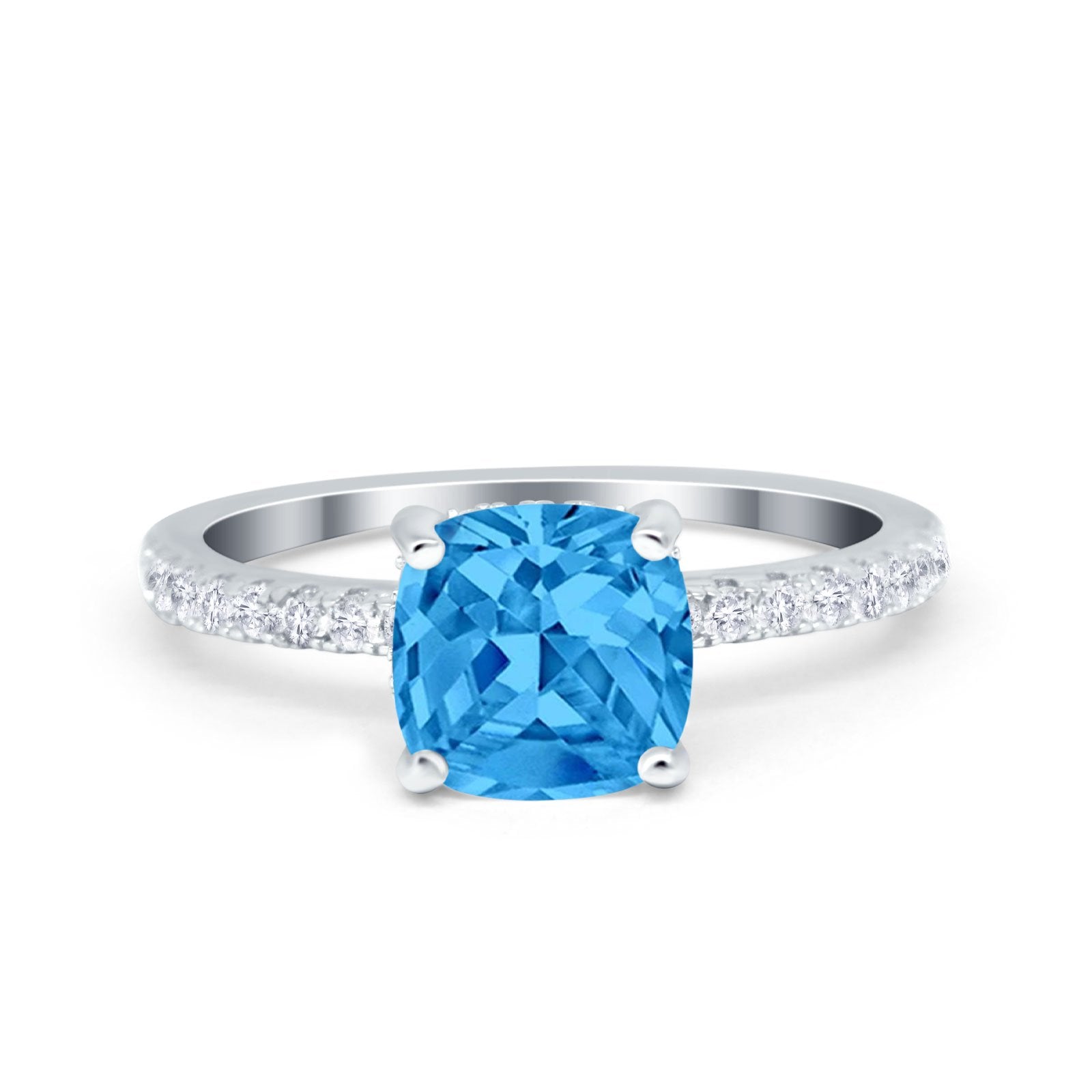 Vintage Cushion Cut Engagement Ring Simulated Cubic Zirconia 925 Sterling Silver