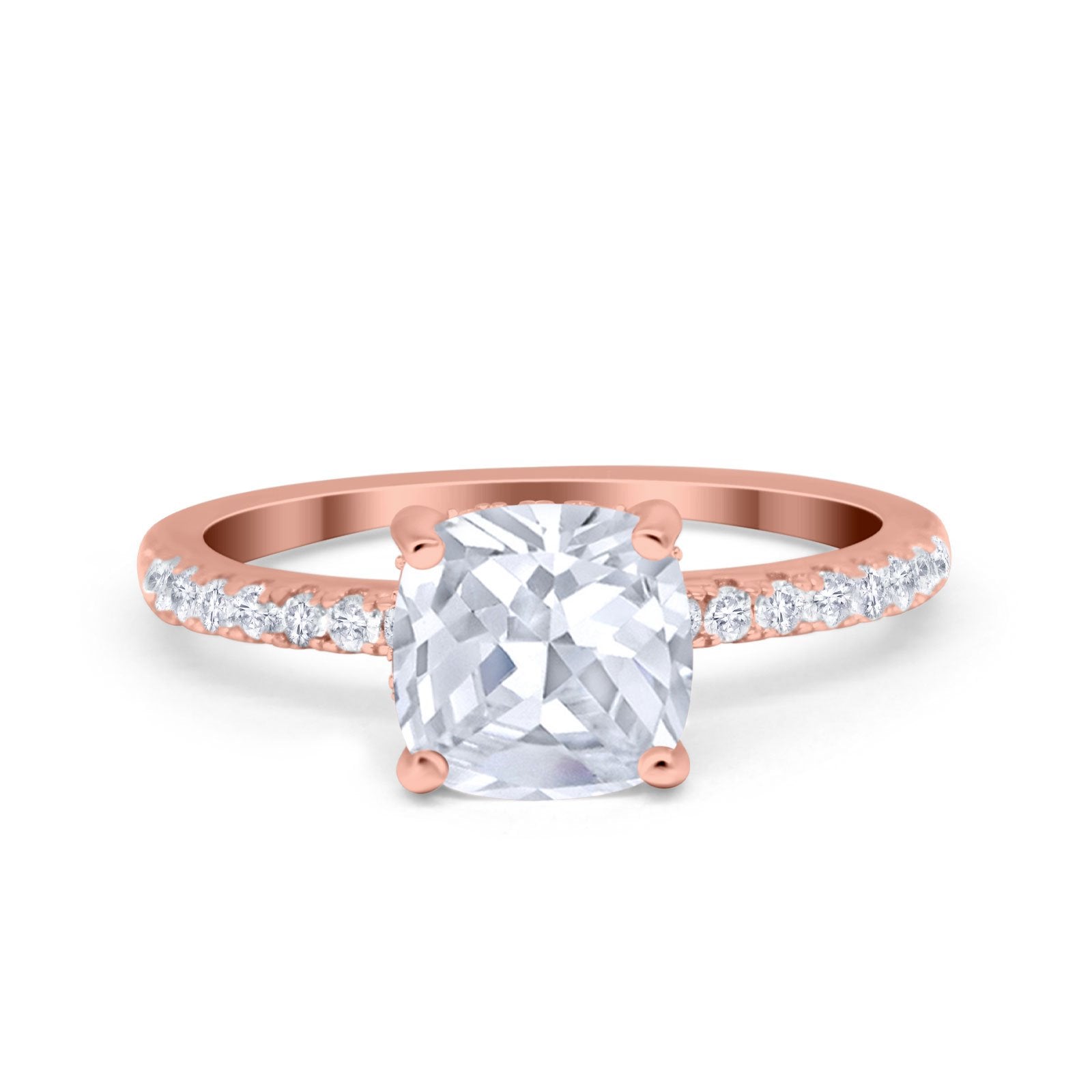 Vintage Cushion Cut Engagement Ring Simulated Cubic Zirconia 925 Sterling Silver