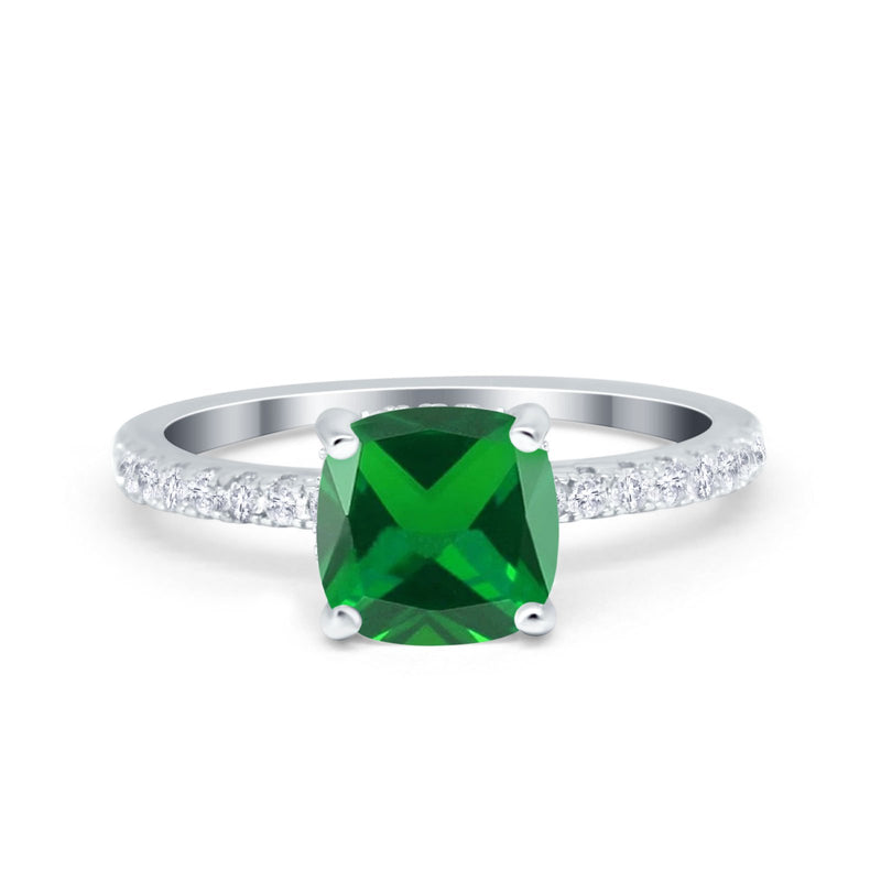 Vintage Cushion Cut Engagement Ring Simulated Cubic Zirconia 925 Sterling Silver