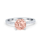 Vintage Cushion Cut Engagement Ring Simulated Cubic Zirconia 925 Sterling Silver