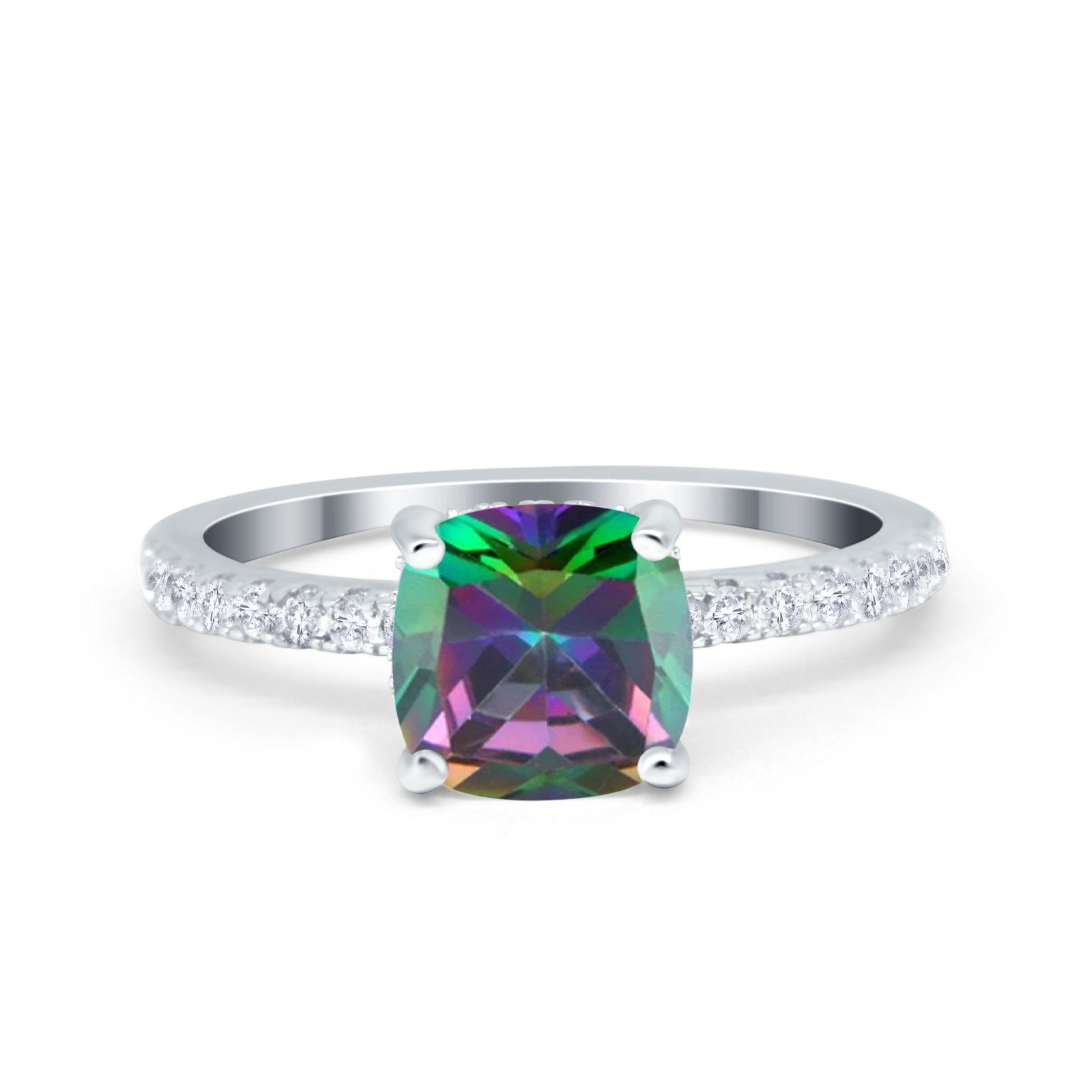 Vintage Cushion Cut Engagement Ring Simulated Cubic Zirconia 925 Sterling Silver