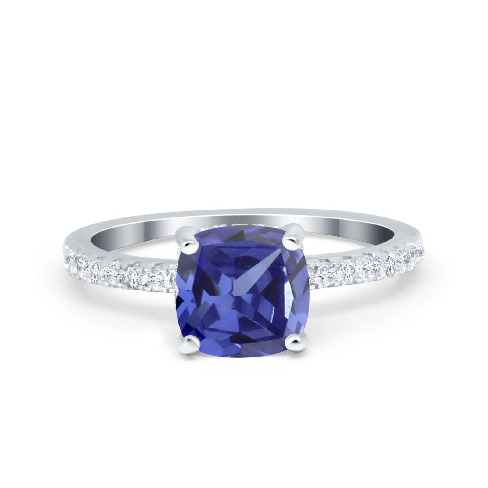 Vintage Cushion Cut Engagement Ring Simulated Cubic Zirconia 925 Sterling Silver