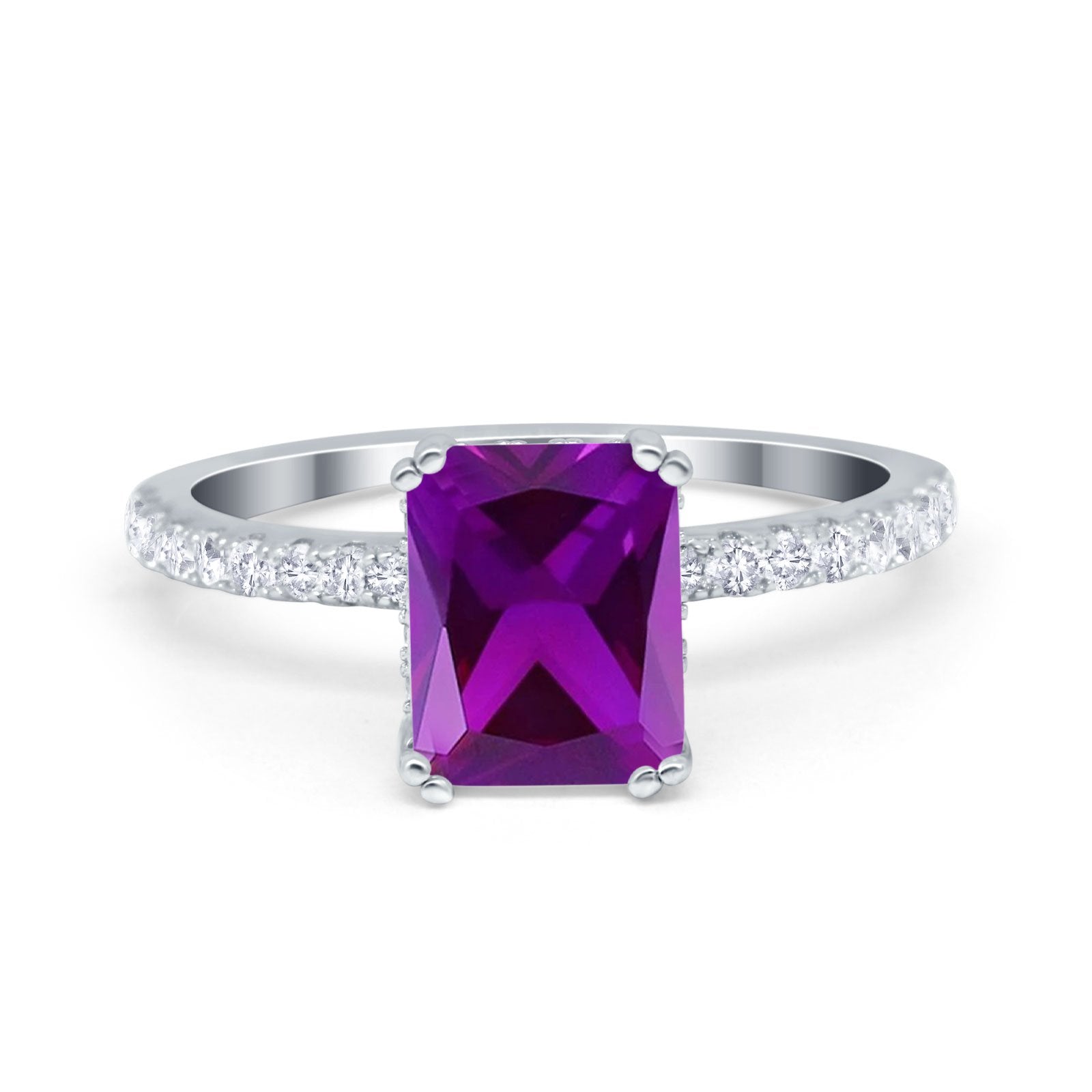 Art Deco Radiant Cut Engagement Ring Simulated Cubic Zirconia 925 Sterling Silver