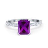 Art Deco Radiant Cut Engagement Ring Simulated Cubic Zirconia 925 Sterling Silver