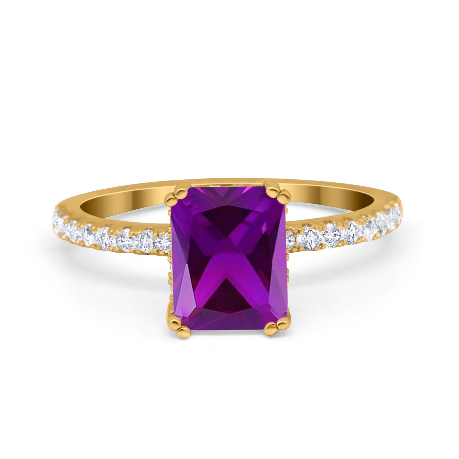 Art Deco Radiant Cut Engagement Ring Simulated Cubic Zirconia 925 Sterling Silver