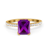 Art Deco Radiant Cut Engagement Ring Simulated Cubic Zirconia 925 Sterling Silver