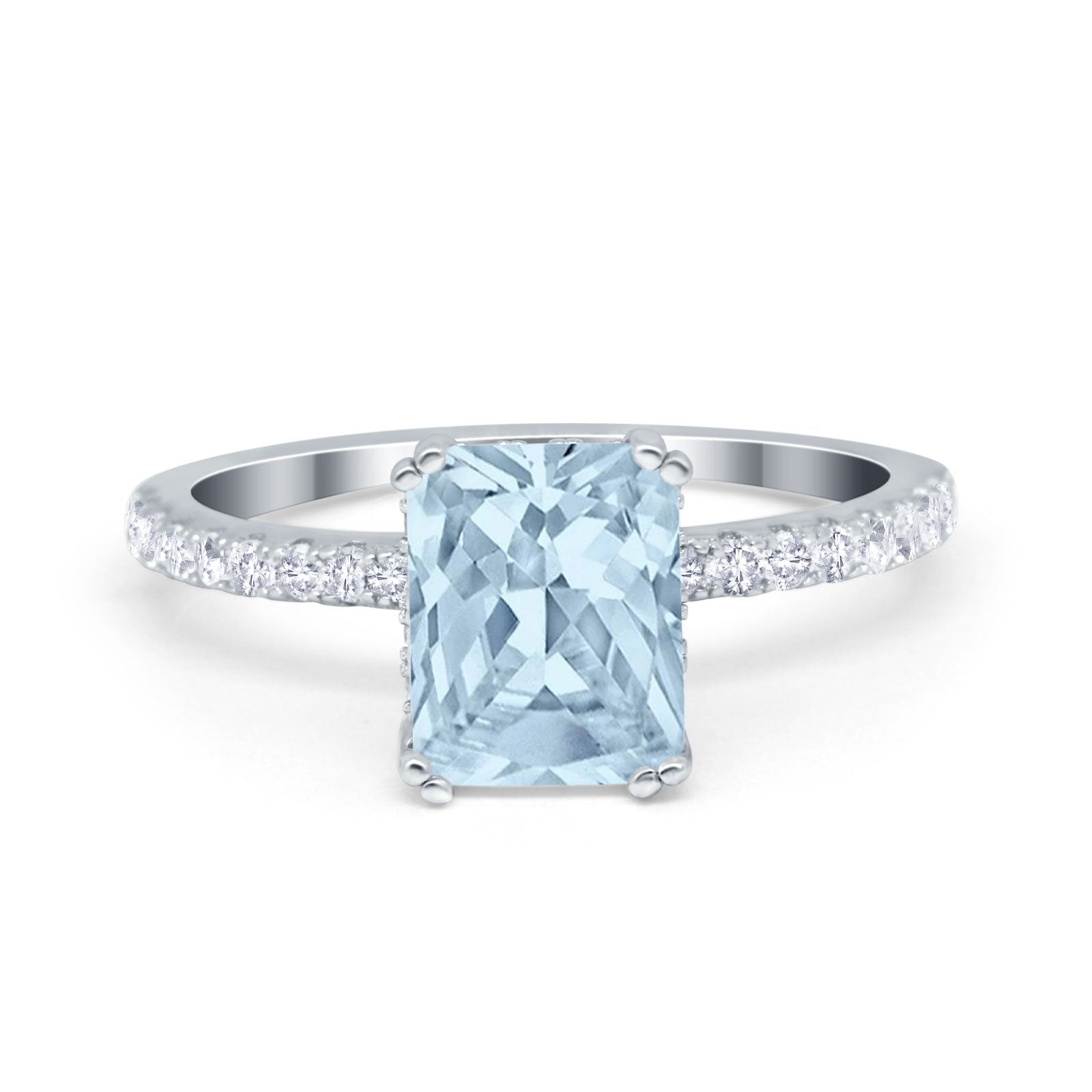 Art Deco Radiant Cut Engagement Ring Simulated Cubic Zirconia 925 Sterling Silver