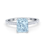 Art Deco Radiant Cut Engagement Ring Simulated Cubic Zirconia 925 Sterling Silver
