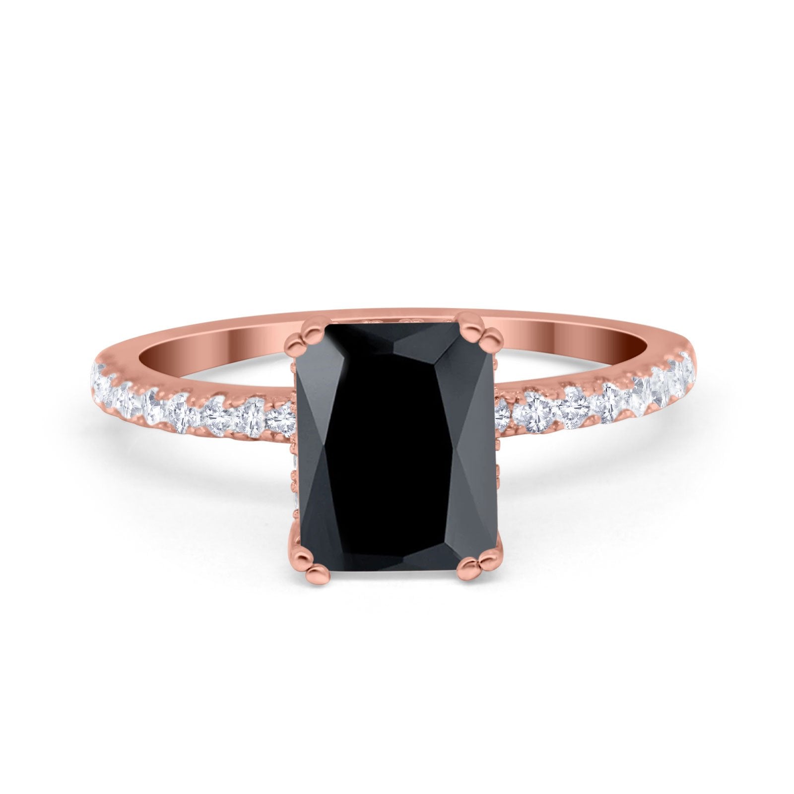 Art Deco Radiant Cut Engagement Ring Simulated Cubic Zirconia 925 Sterling Silver