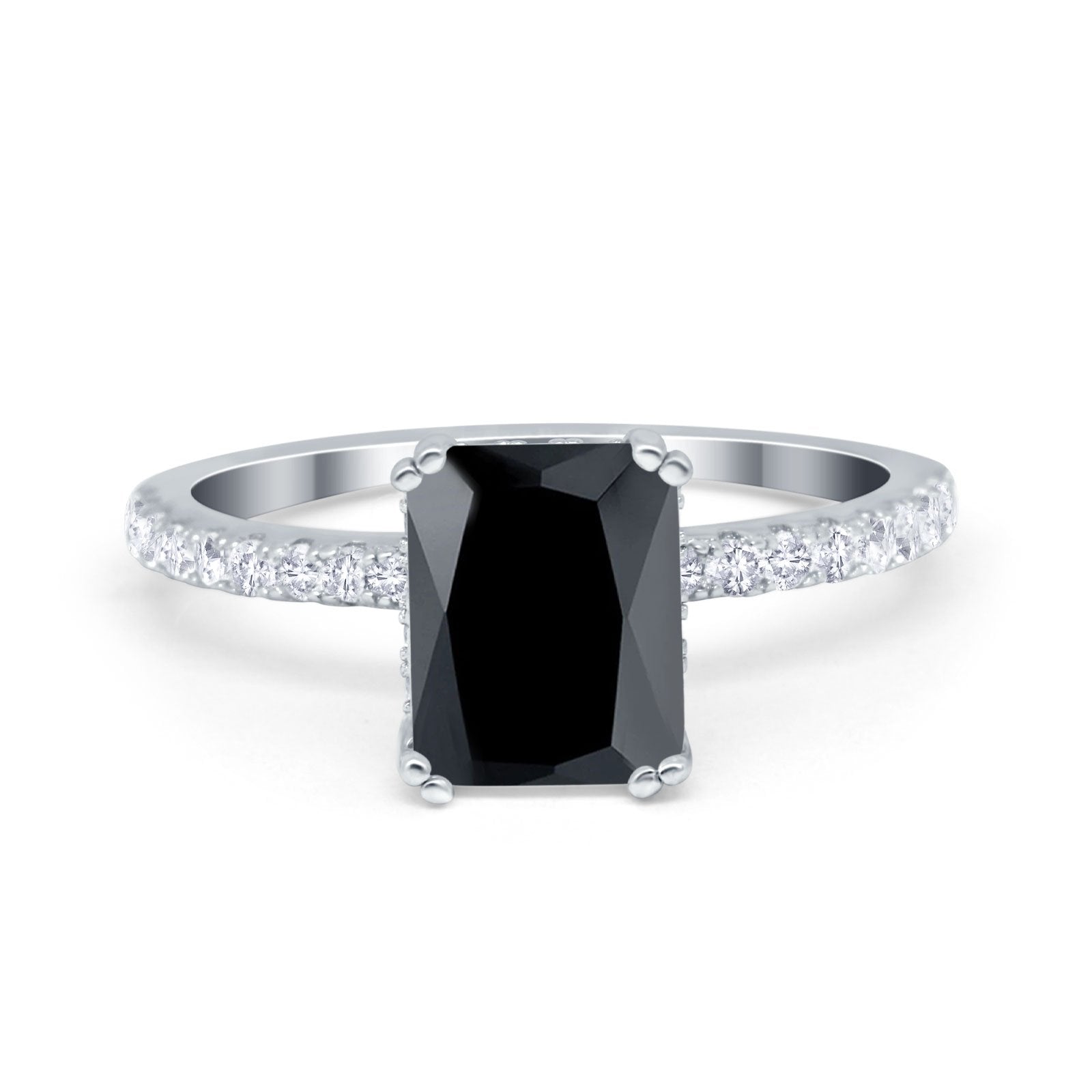 Art Deco Radiant Cut Engagement Ring Simulated Cubic Zirconia 925 Sterling Silver