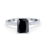Art Deco Radiant Cut Engagement Ring Simulated Cubic Zirconia 925 Sterling Silver