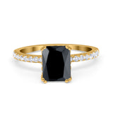 Art Deco Radiant Cut Engagement Ring Simulated Cubic Zirconia 925 Sterling Silver