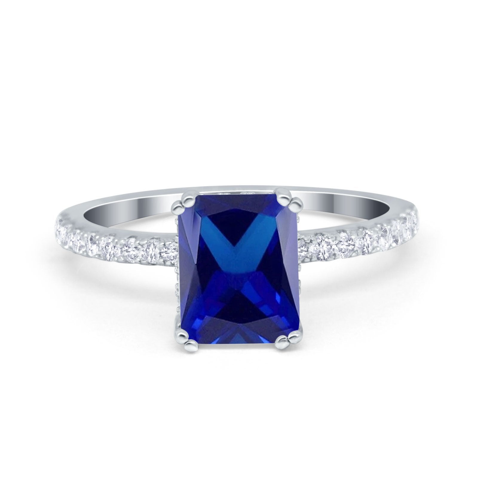 Art Deco Radiant Cut Engagement Ring Simulated Cubic Zirconia 925 Sterling Silver