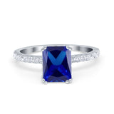 Art Deco Radiant Cut Engagement Ring Simulated Cubic Zirconia 925 Sterling Silver