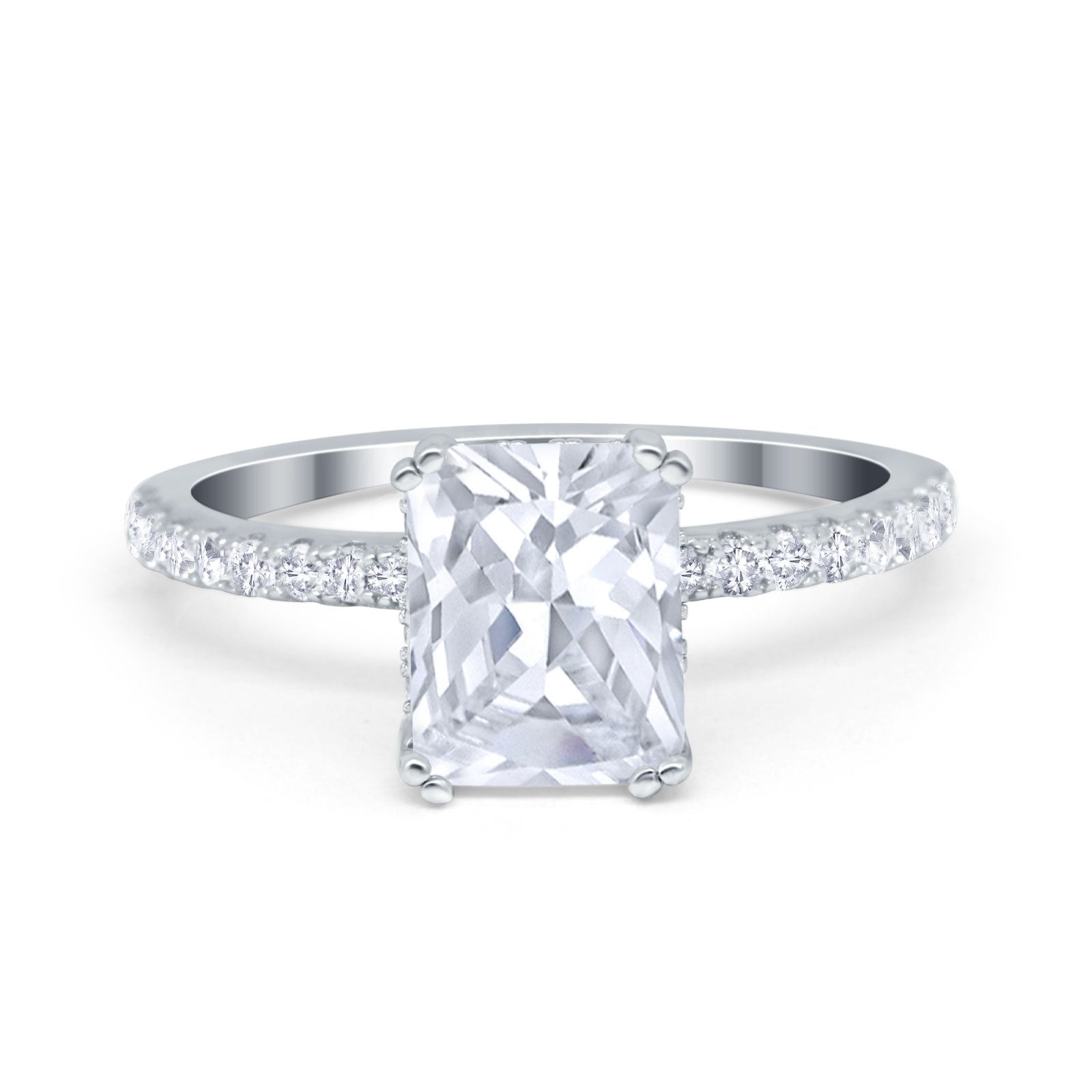 Art Deco Radiant Cut Engagement Ring Simulated Cubic Zirconia 925 Sterling Silver