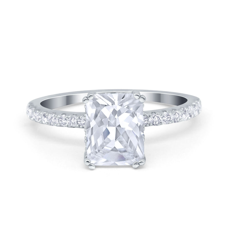 Art Deco Radiant Cut Engagement Ring Simulated Cubic Zirconia 925 Sterling Silver
