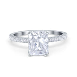 Art Deco Radiant Cut Engagement Ring Simulated Cubic Zirconia 925 Sterling Silver