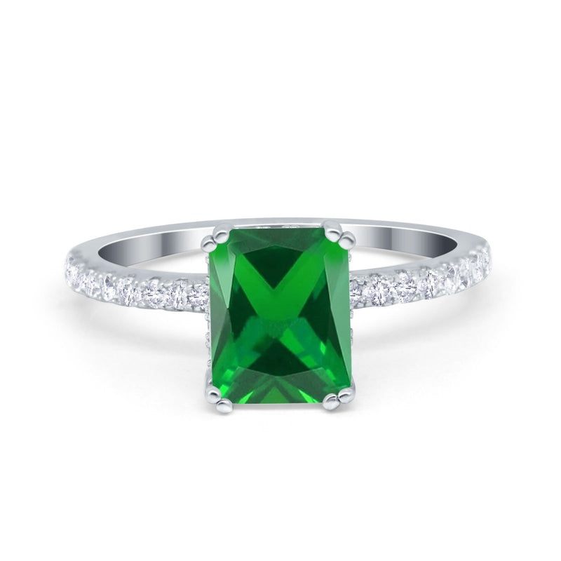 Art Deco Radiant Cut Engagement Ring Simulated Cubic Zirconia 925 Sterling Silver