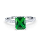 Art Deco Radiant Cut Engagement Ring Simulated Cubic Zirconia 925 Sterling Silver