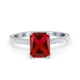 Art Deco Radiant Cut Engagement Ring Simulated Cubic Zirconia 925 Sterling Silver