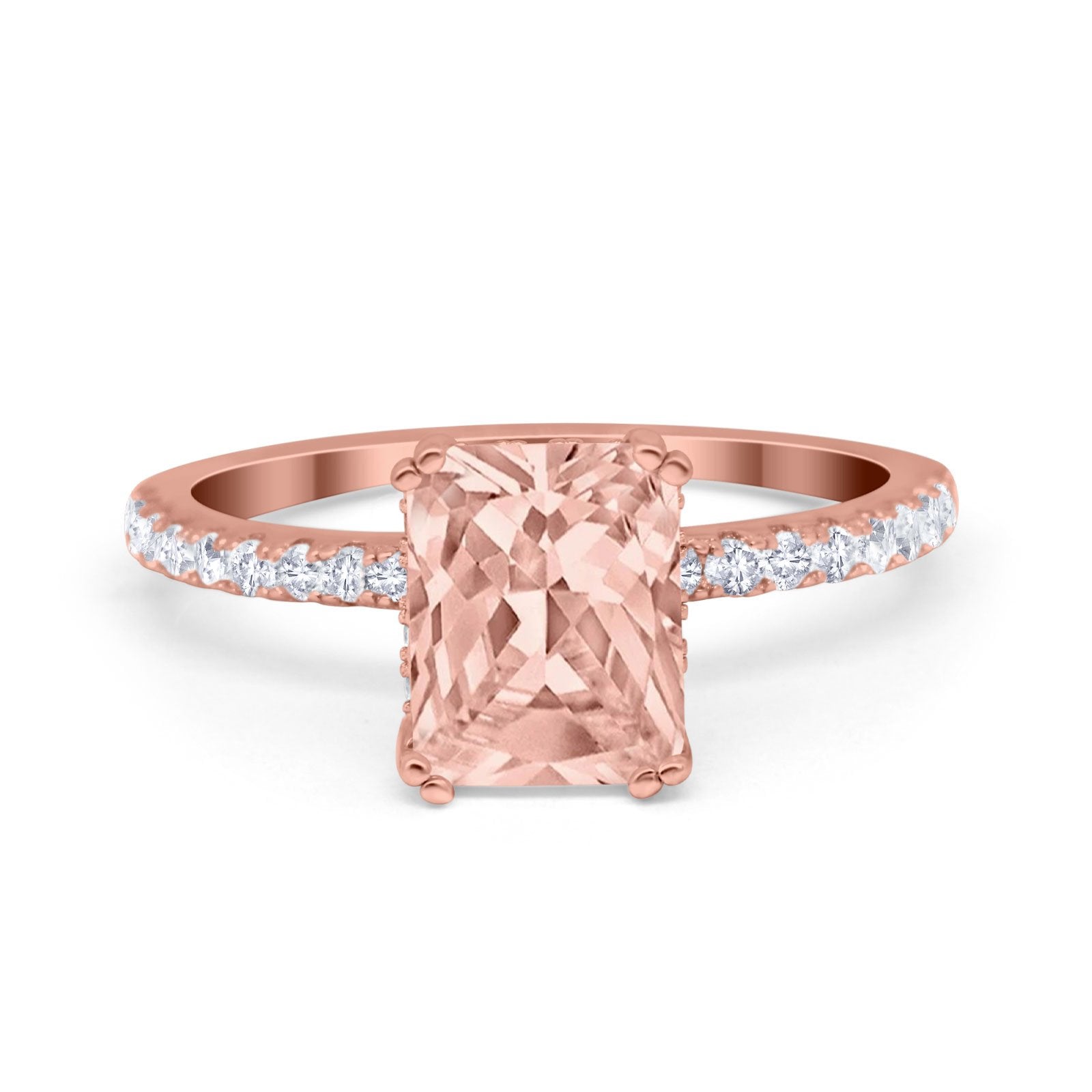 Art Deco Radiant Cut Engagement Ring Simulated Cubic Zirconia 925 Sterling Silver