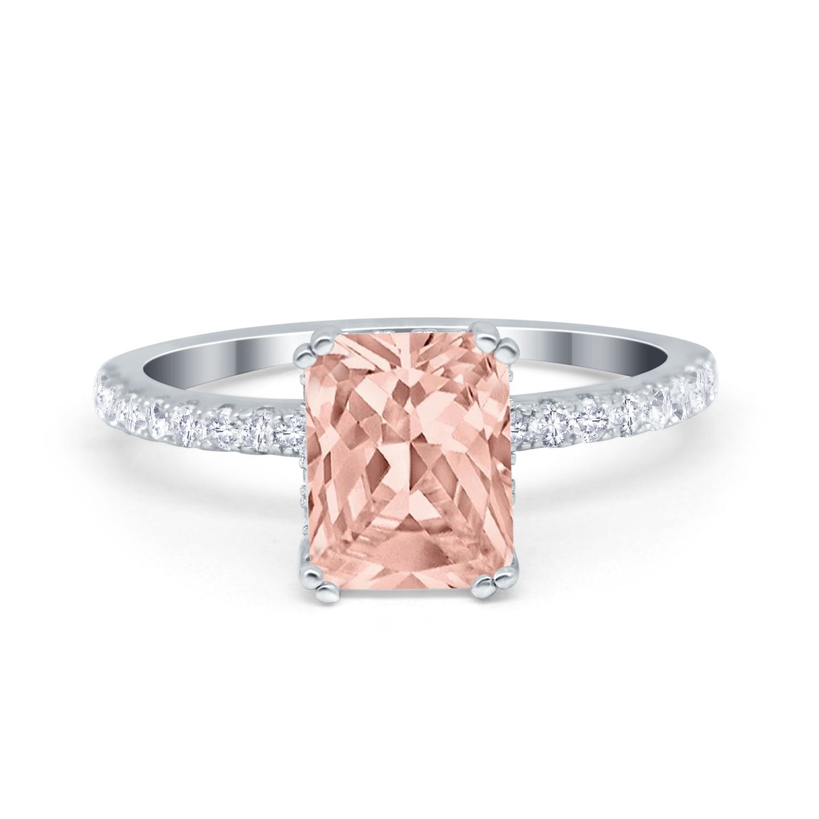 Art Deco Radiant Cut Engagement Ring Simulated Cubic Zirconia 925 Sterling Silver