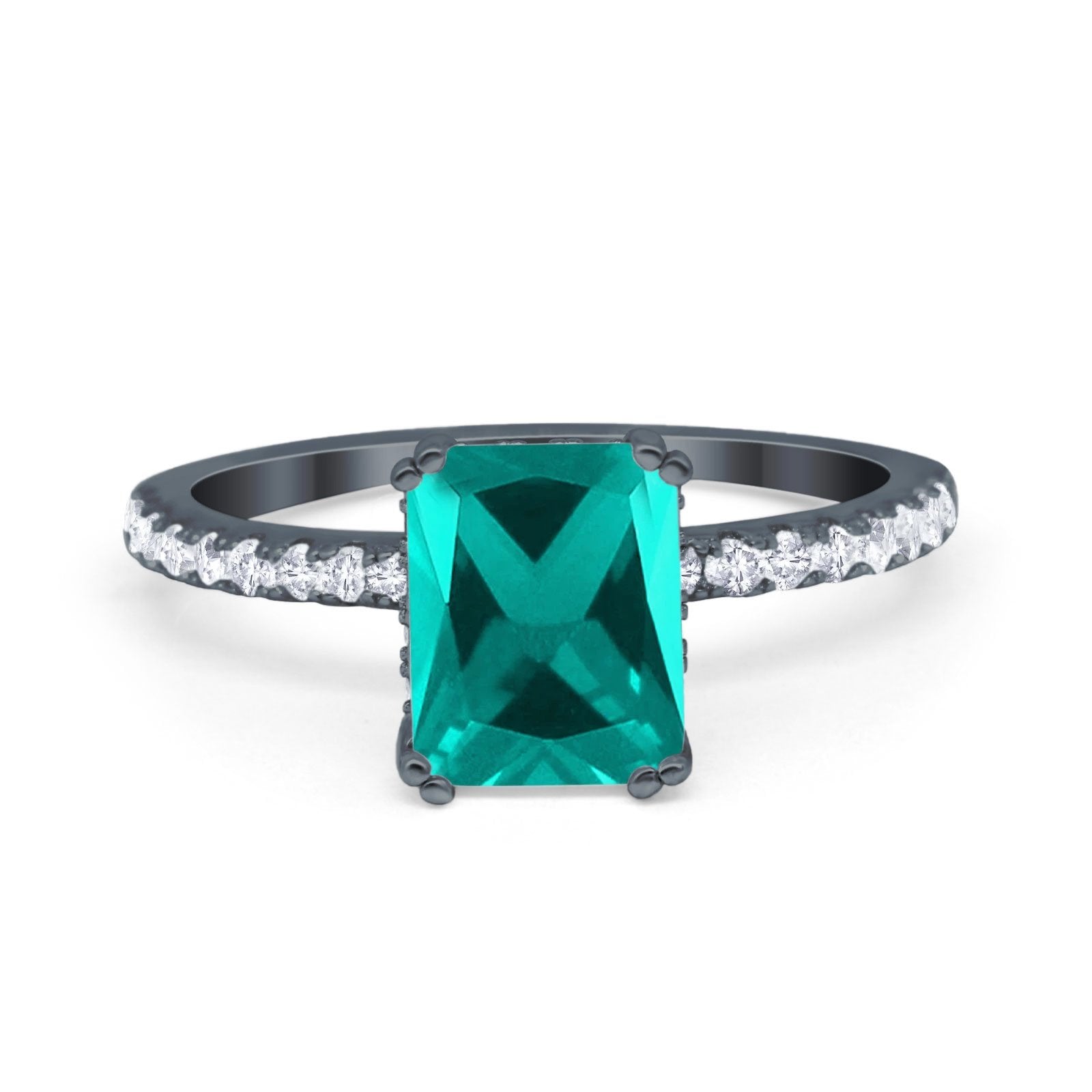 Art Deco Radiant Cut Engagement Ring Simulated Cubic Zirconia 925 Sterling Silver