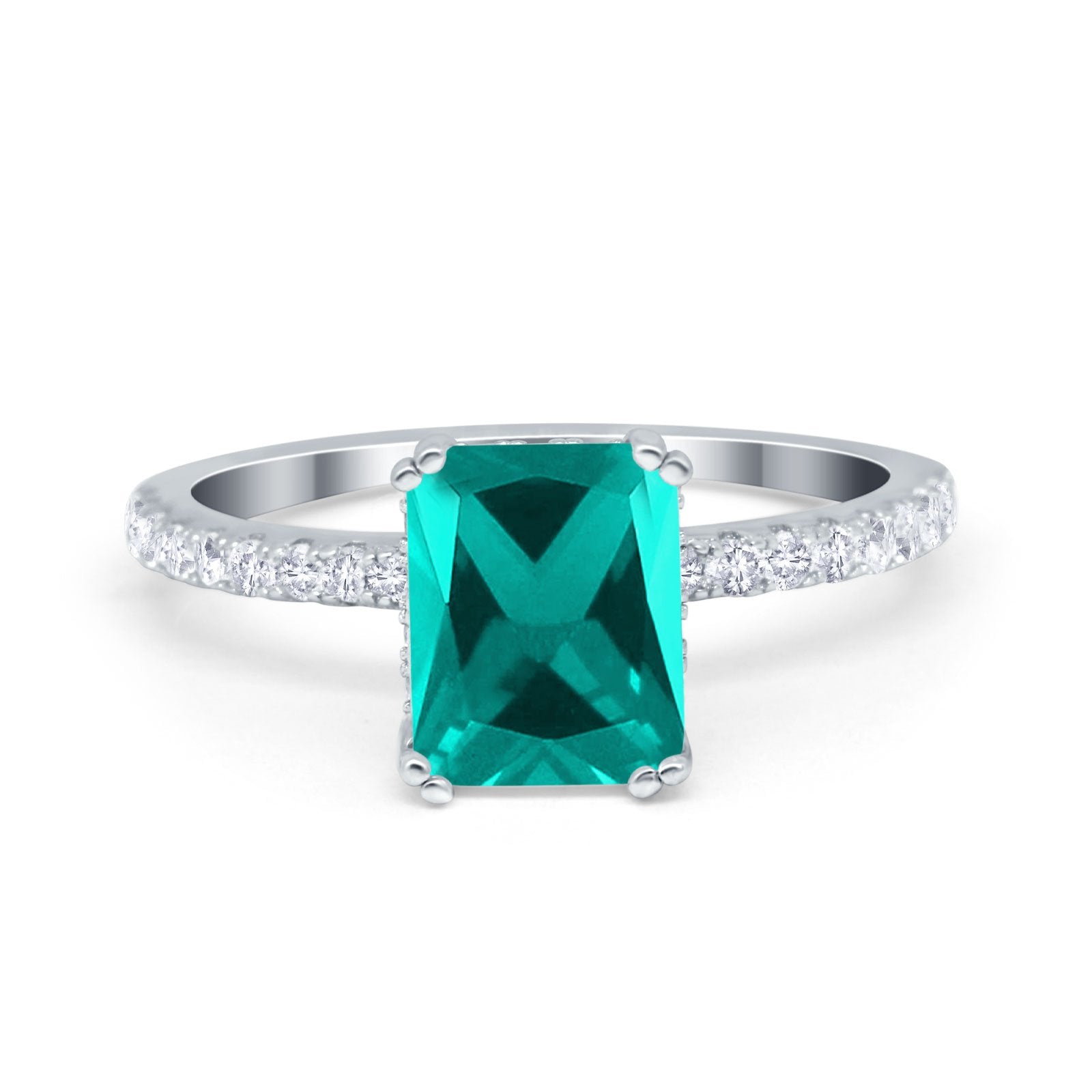 Art Deco Radiant Cut Engagement Ring Simulated Cubic Zirconia 925 Sterling Silver