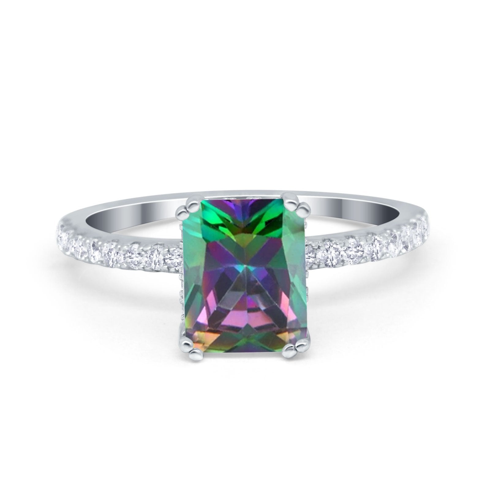 Art Deco Radiant Cut Engagement Ring Simulated Cubic Zirconia 925 Sterling Silver