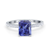 Art Deco Radiant Cut Engagement Ring Simulated Cubic Zirconia 925 Sterling Silver