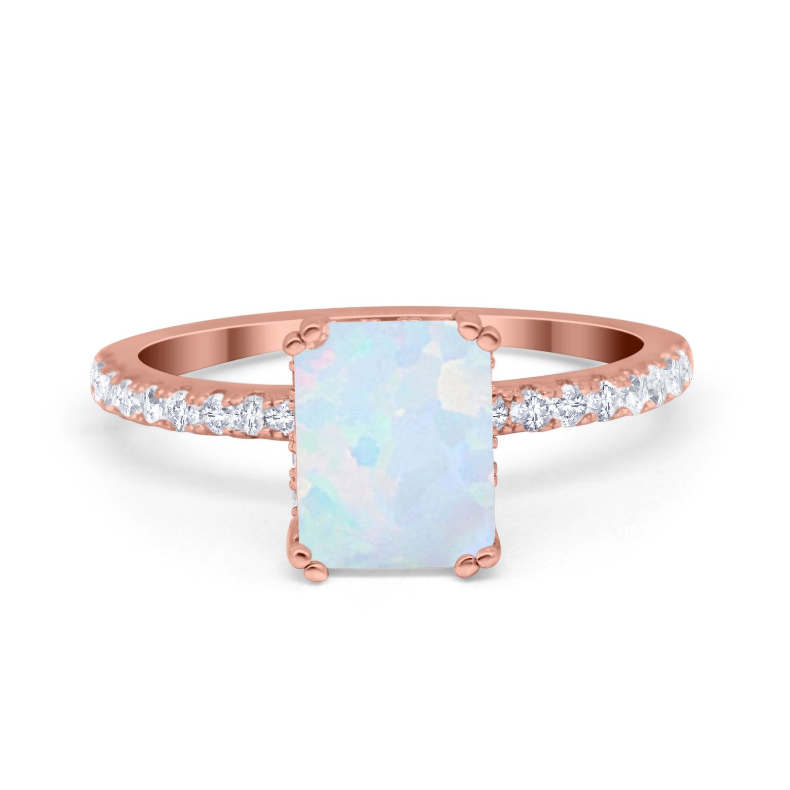 Art Deco Radiant Cut Engagement Ring Simulated Cubic Zirconia 925 Sterling Silver