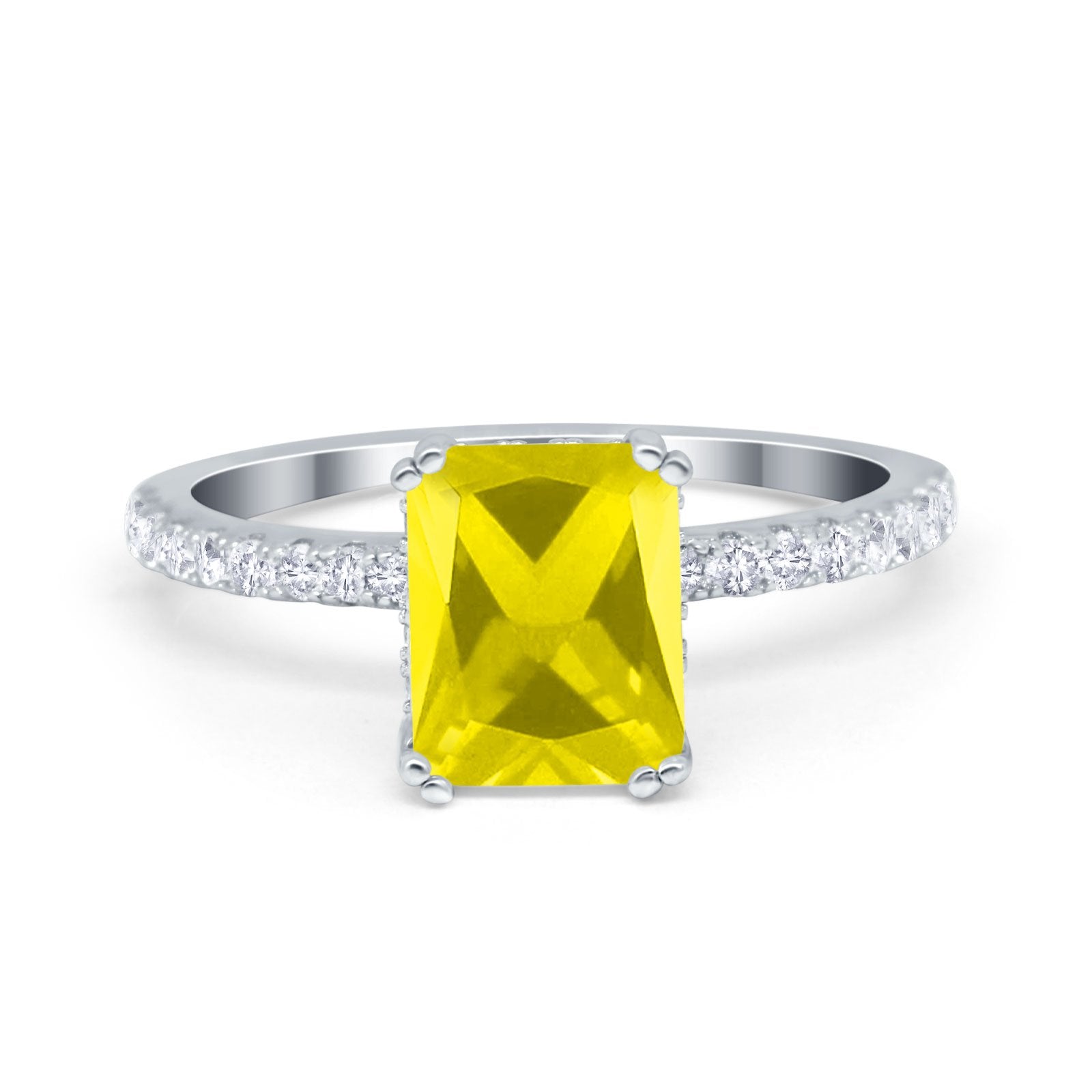 Art Deco Radiant Cut Engagement Ring Simulated Cubic Zirconia 925 Sterling Silver