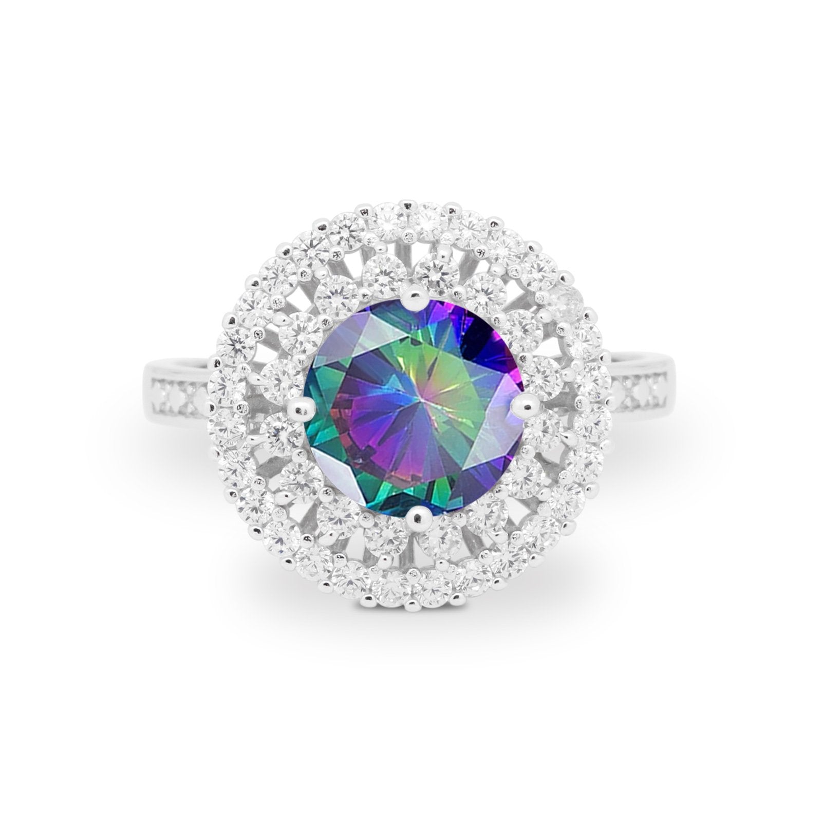 Halo Cocktail Wedding Engagement Ring Round Cubic Zirconia 925 Sterling Silver