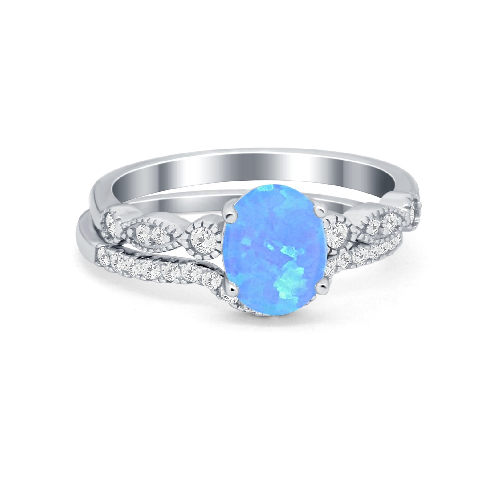 Two Piece Wedding Ring Band Round Simulated Cubic Zirconia 925 Sterling Silver