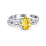 Two Piece Wedding Ring Band Round Simulated Cubic Zirconia 925 Sterling Silver