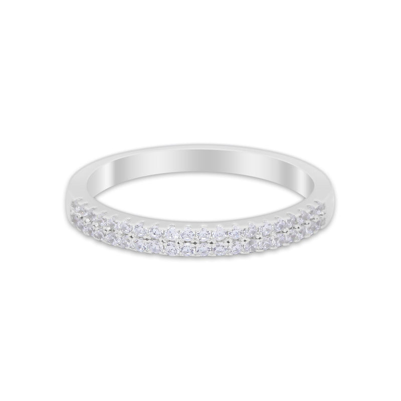 Wedding Thumb Ring Double Row Pave Simulated Cubic Zirconia 925 Sterling Silver